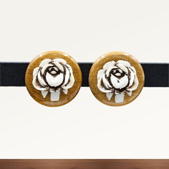 Vintage Cream Rose Screw Back Earrings | Classic Floral - Picture 3 of 5